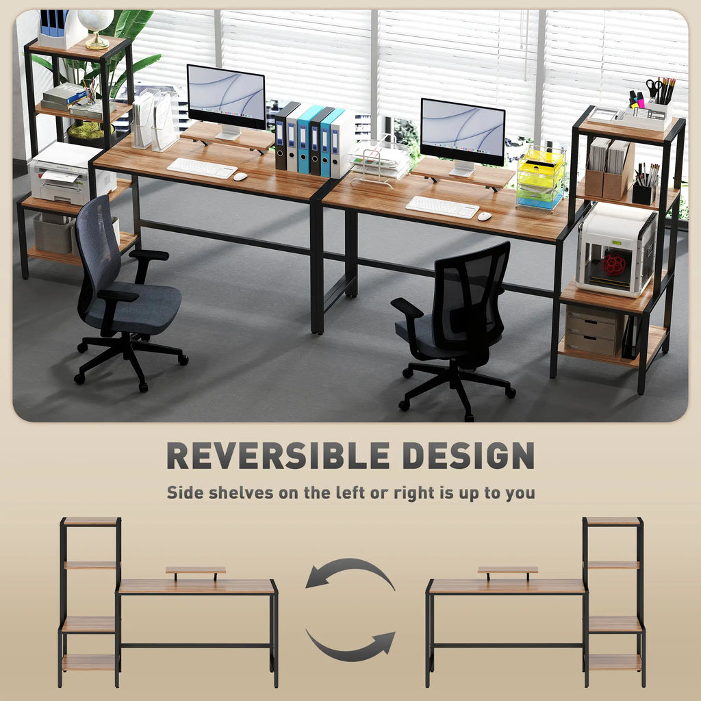 66.9" Reversible Computer Desk with 4-Tier Shelves and Raised Monitor Stand
