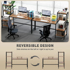66.9" Reversible Computer Desk with 4-Tier Shelves and Raised Monitor Stand
