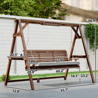 95.7" 3-Seat Wooden Porch Swing with Stand, Cushion and Side Trays