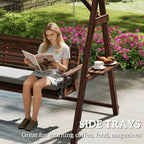 95.7" 3-Seat Wooden Porch Swing with Stand, Cushion and Side Trays