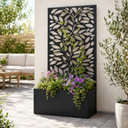 44.5" Metal Raised Garden Bed with Decorative Trellis Privacy Panel