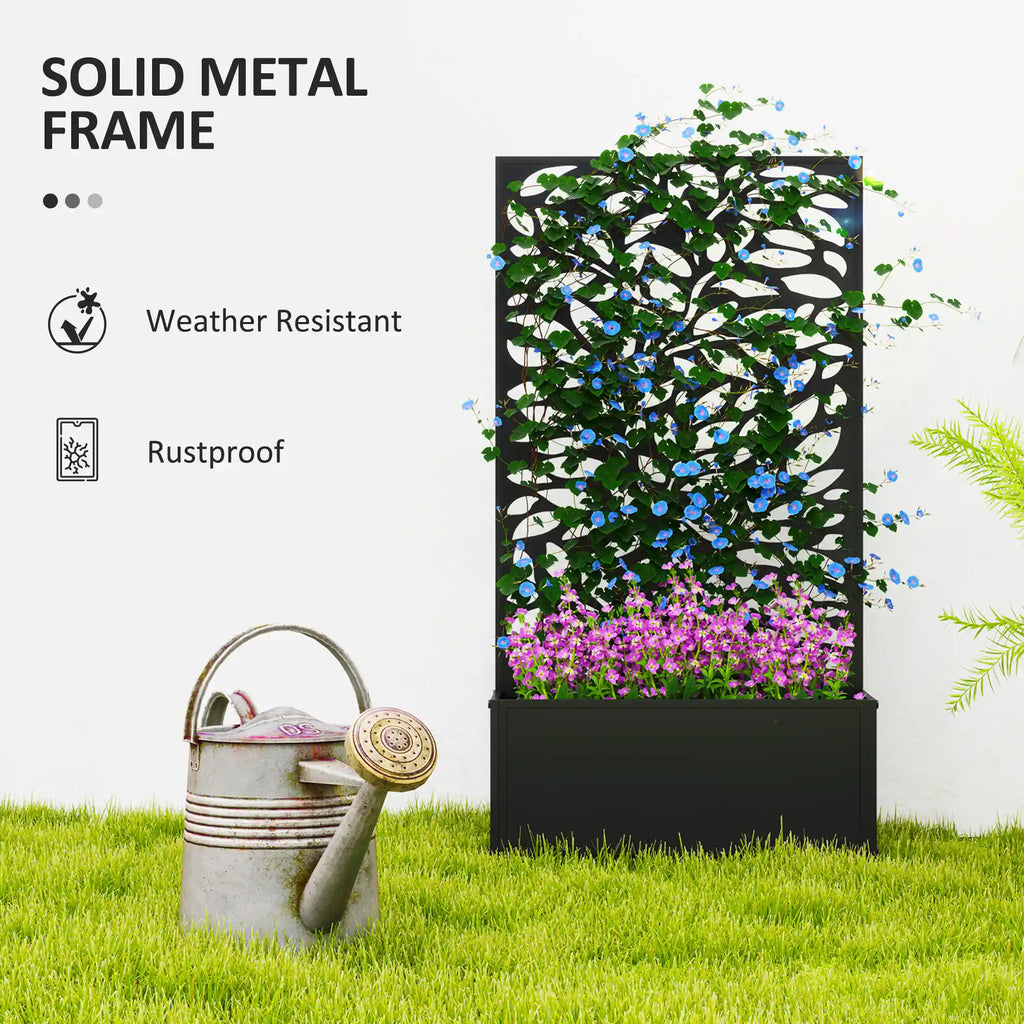 44.5" Metal Raised Garden Bed with Decorative Trellis Privacy Panel