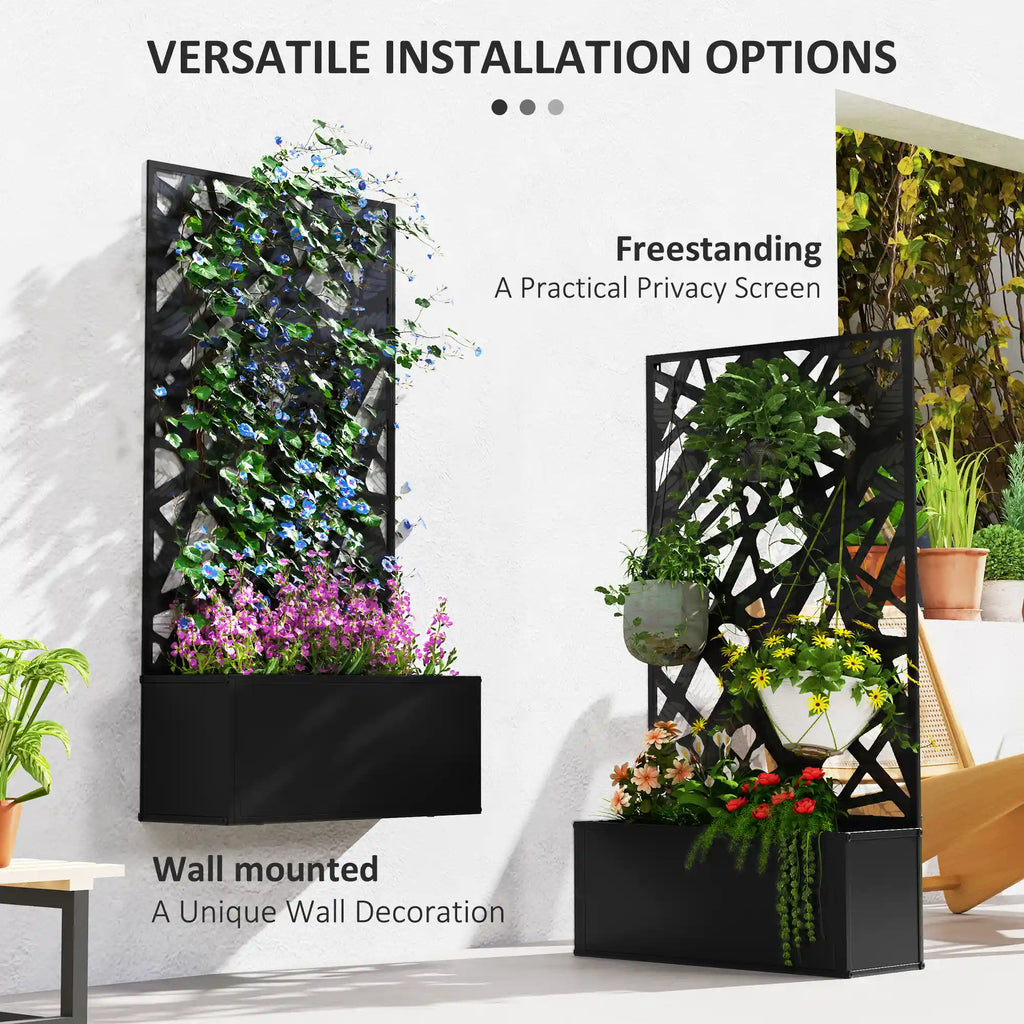 44.5" Metal Raised Garden Bed with Decorative Trellis Privacy Panel