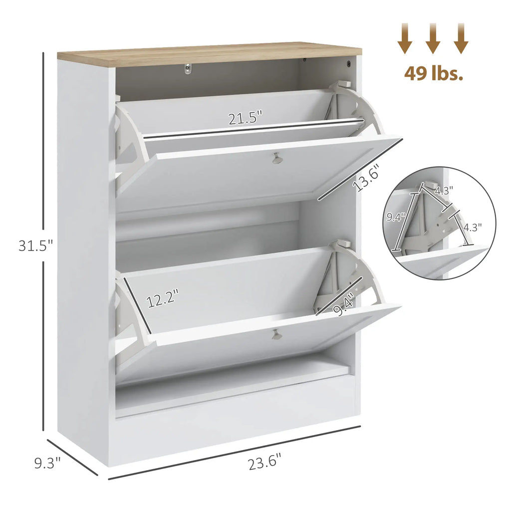 31.5" Slim Shoe Storage Cabinet with 2 Flip Drawers and Adjustable Shelves