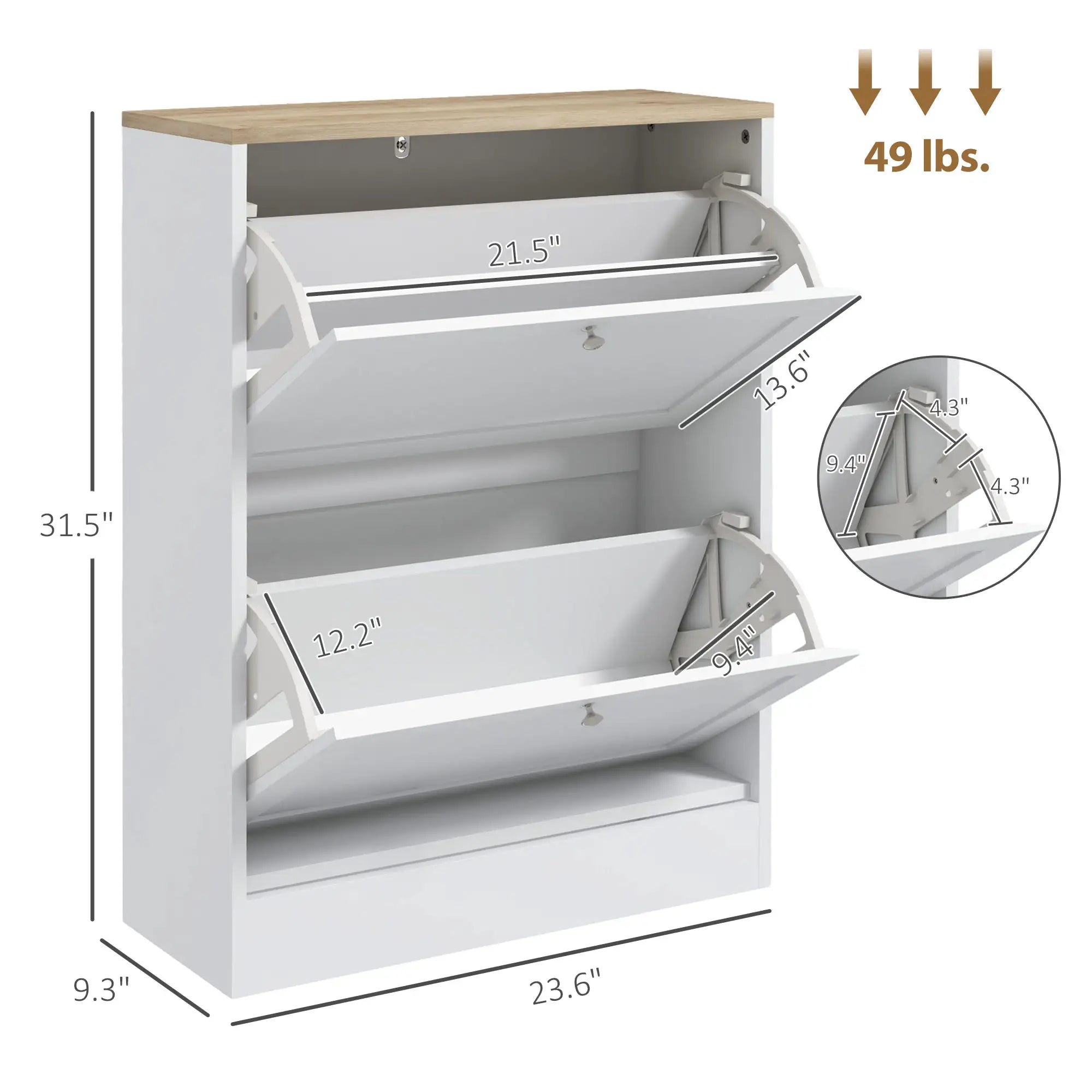 31.5" Slim Shoe Storage Cabinet with 2 Flip Drawers and Adjustable Shelves
