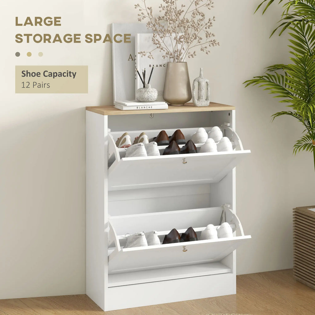 31.5" Slim Shoe Storage Cabinet with 2 Flip Drawers and Adjustable Shelves