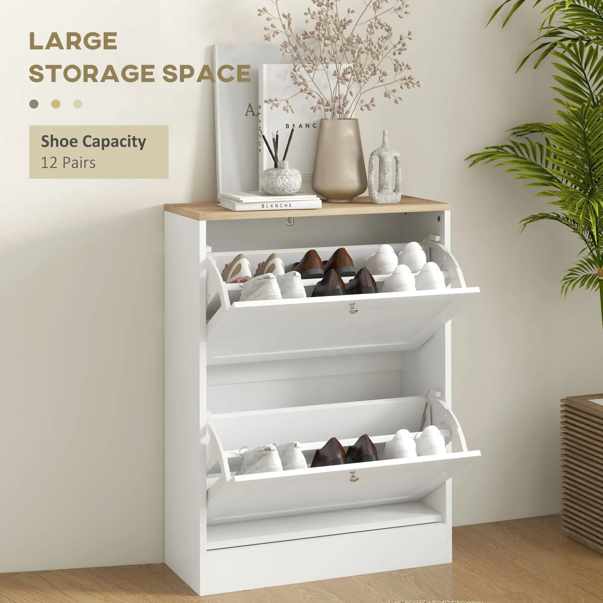 31.5" Slim Shoe Storage Cabinet with 2 Flip Drawers and Adjustable Shelves