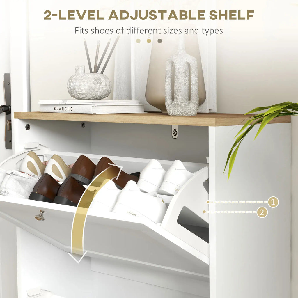 31.5" Slim Shoe Storage Cabinet with 2 Flip Drawers and Adjustable Shelves
