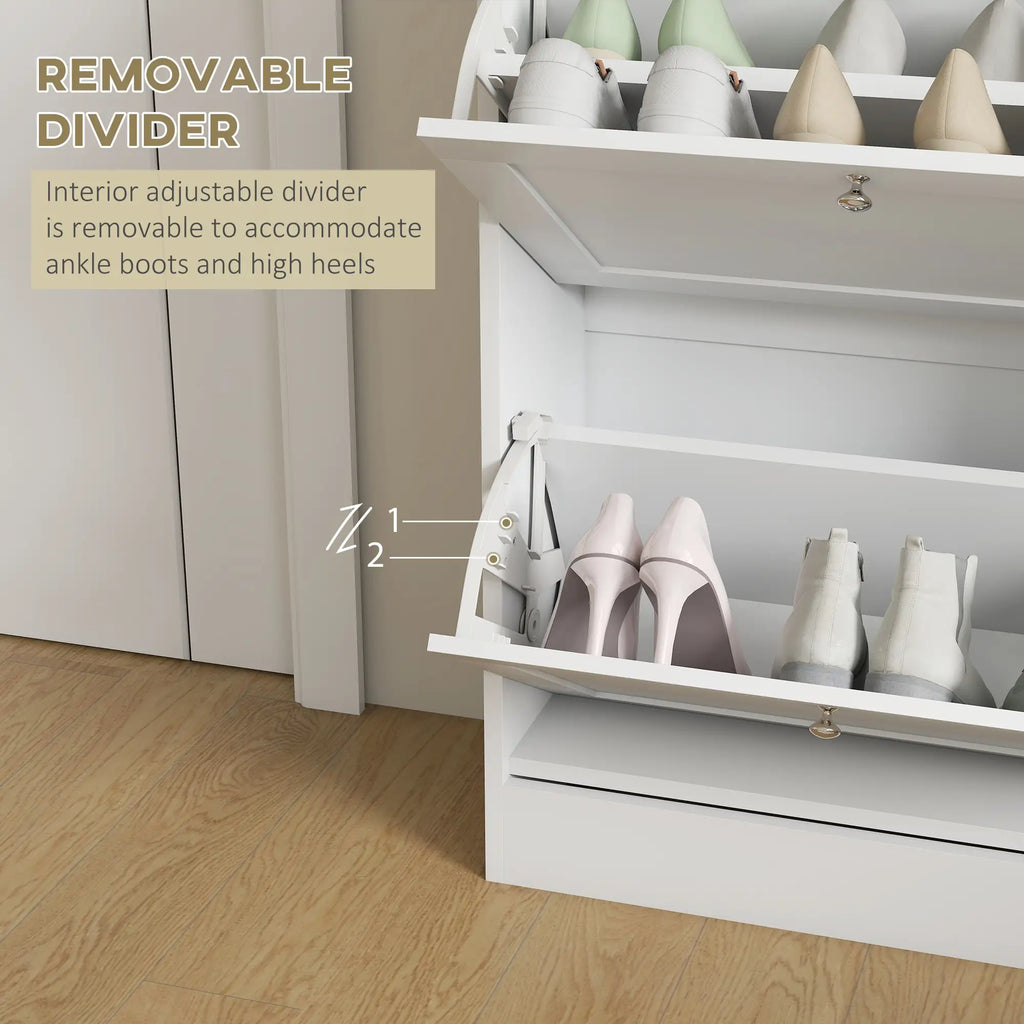 31.5" Slim Shoe Storage Cabinet with 2 Flip Drawers and Adjustable Shelves