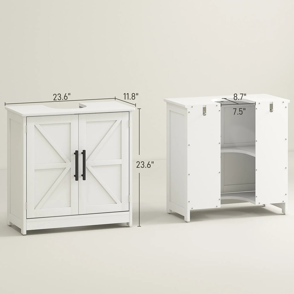 Farmhouse Under-Sink Bathroom Cabinet with Barn Doors and Adjustable Shelf