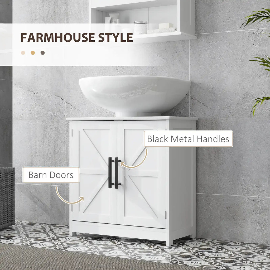 Farmhouse Under-Sink Bathroom Cabinet with Barn Doors and Adjustable Shelf