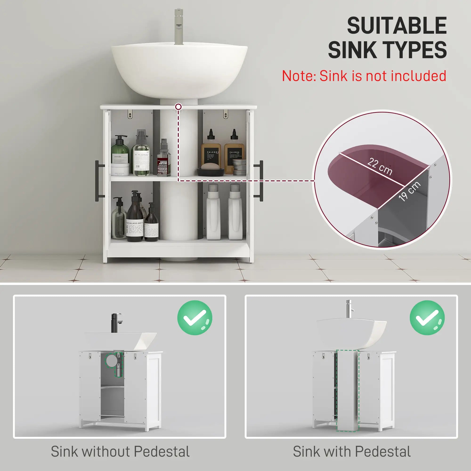 Farmhouse Under-Sink Bathroom Cabinet with Barn Doors and Adjustable Shelf