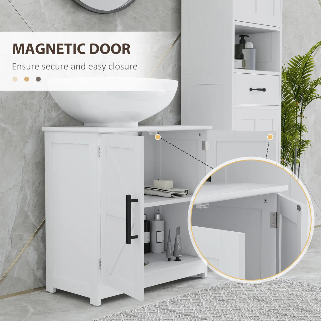 Farmhouse Under-Sink Bathroom Cabinet with Barn Doors and Adjustable Shelf