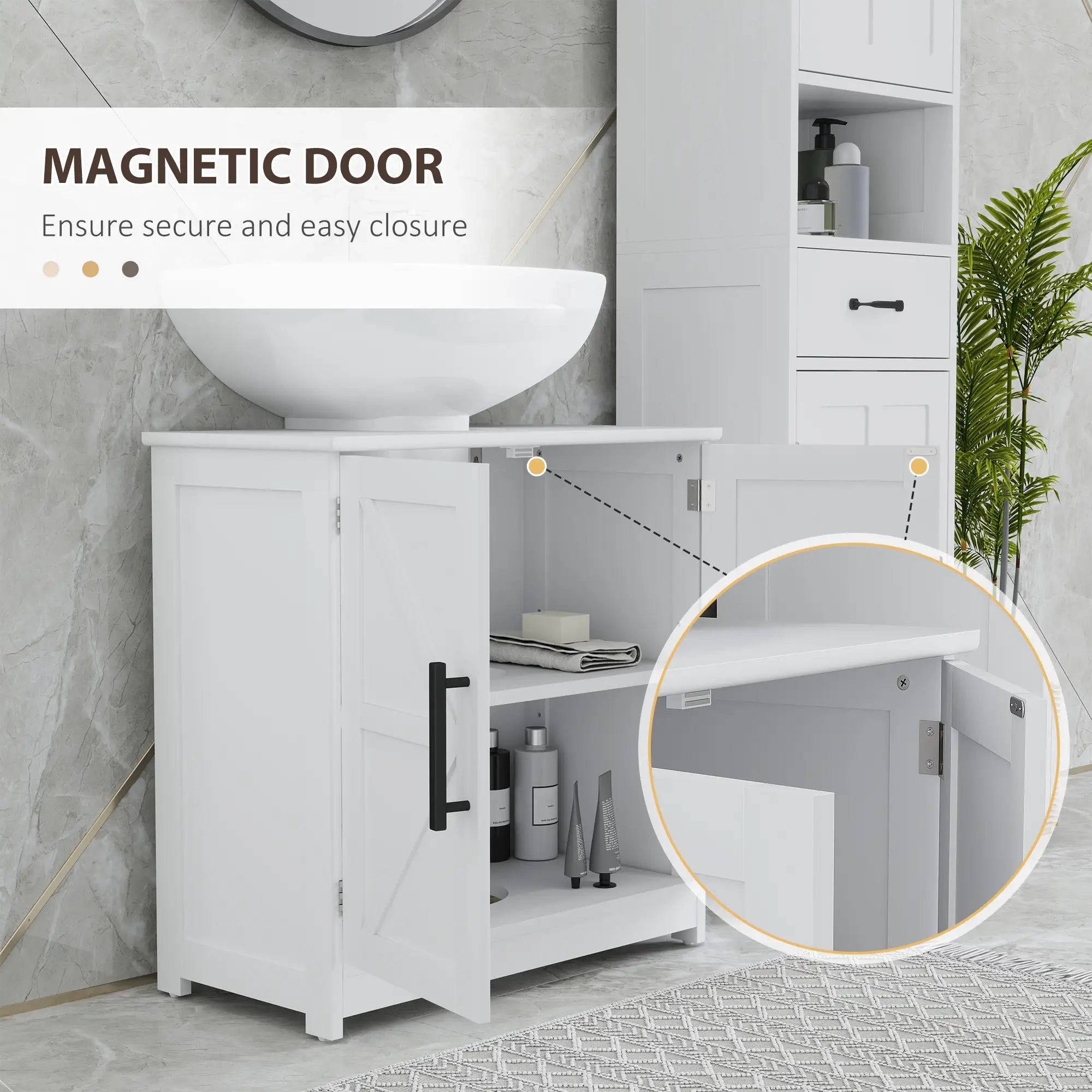 Farmhouse Under-Sink Bathroom Cabinet with Barn Doors and Adjustable Shelf