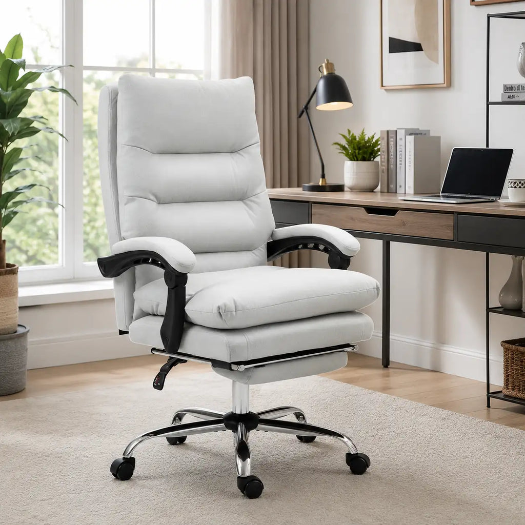 6-Point Heated Massage Office Chair with 135° Recline and Retractable Footrest