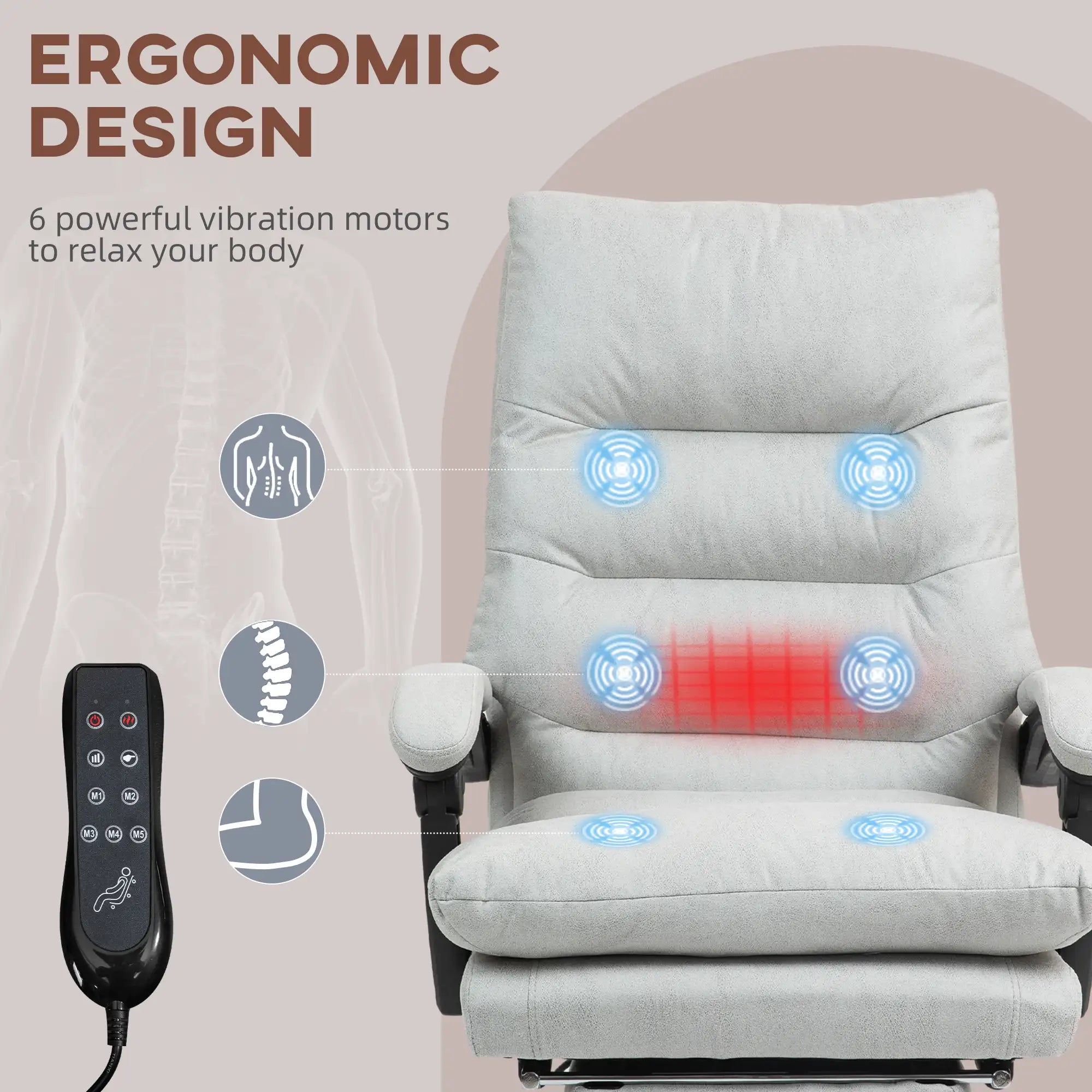 6-Point Heated Massage Office Chair with 135° Recline and Retractable Footrest