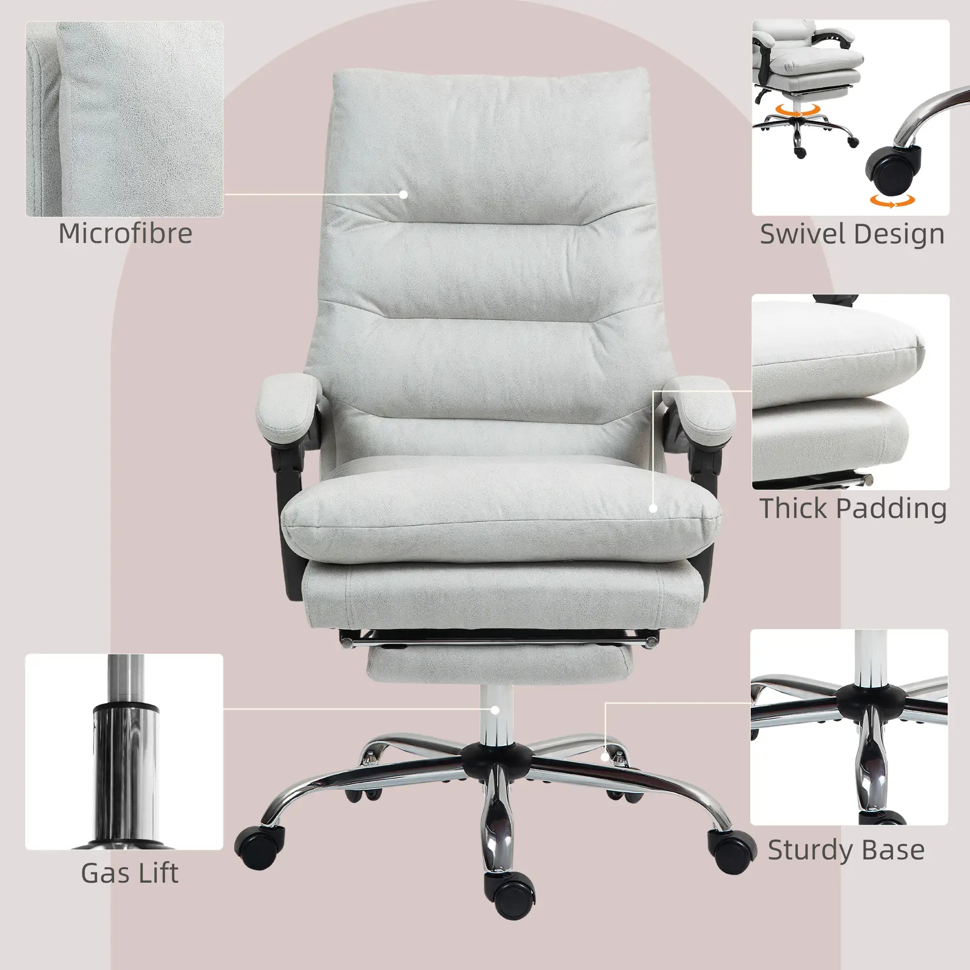 6-Point Heated Massage Office Chair with 135° Recline and Retractable Footrest