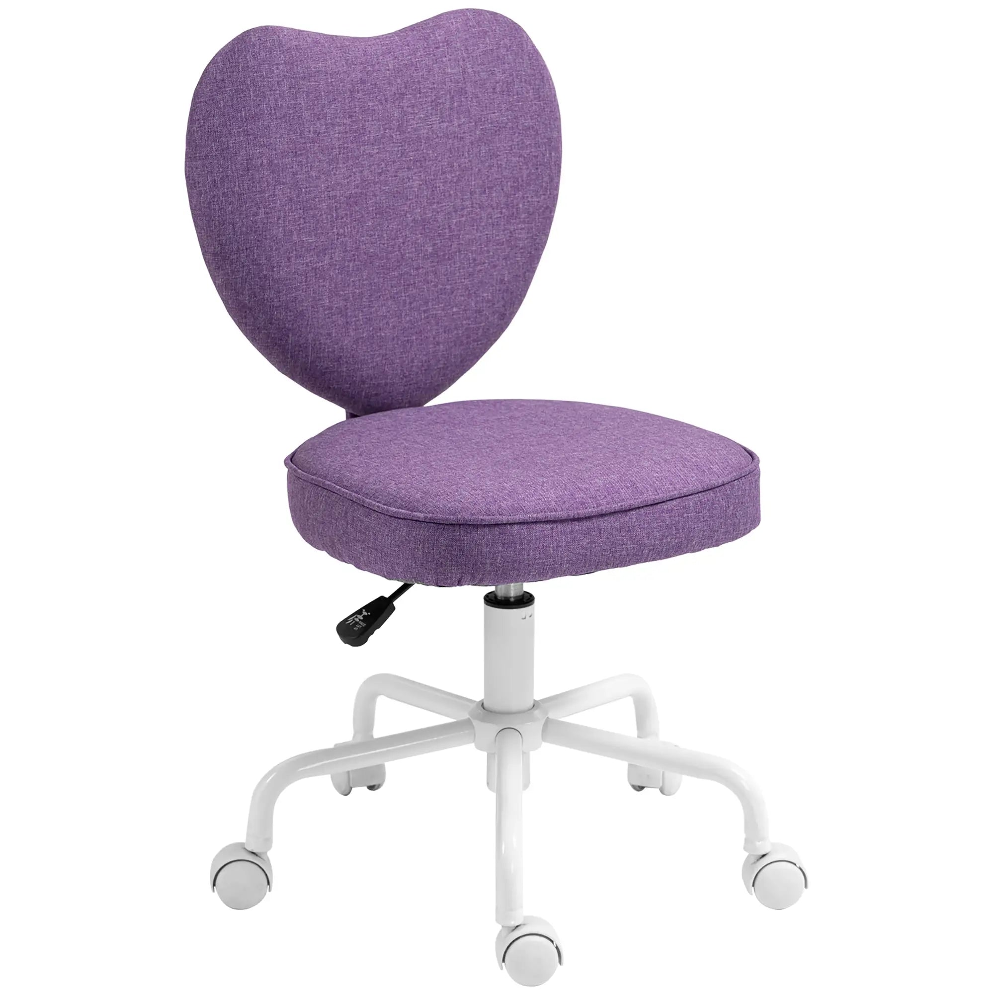 Heart-Shaped Armless Swivel Vanity Chair with Adjustable Height and Rolling Base