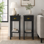 Set of 2 Narrow 2-Tier End Tables with Drawer and Storage Shelf