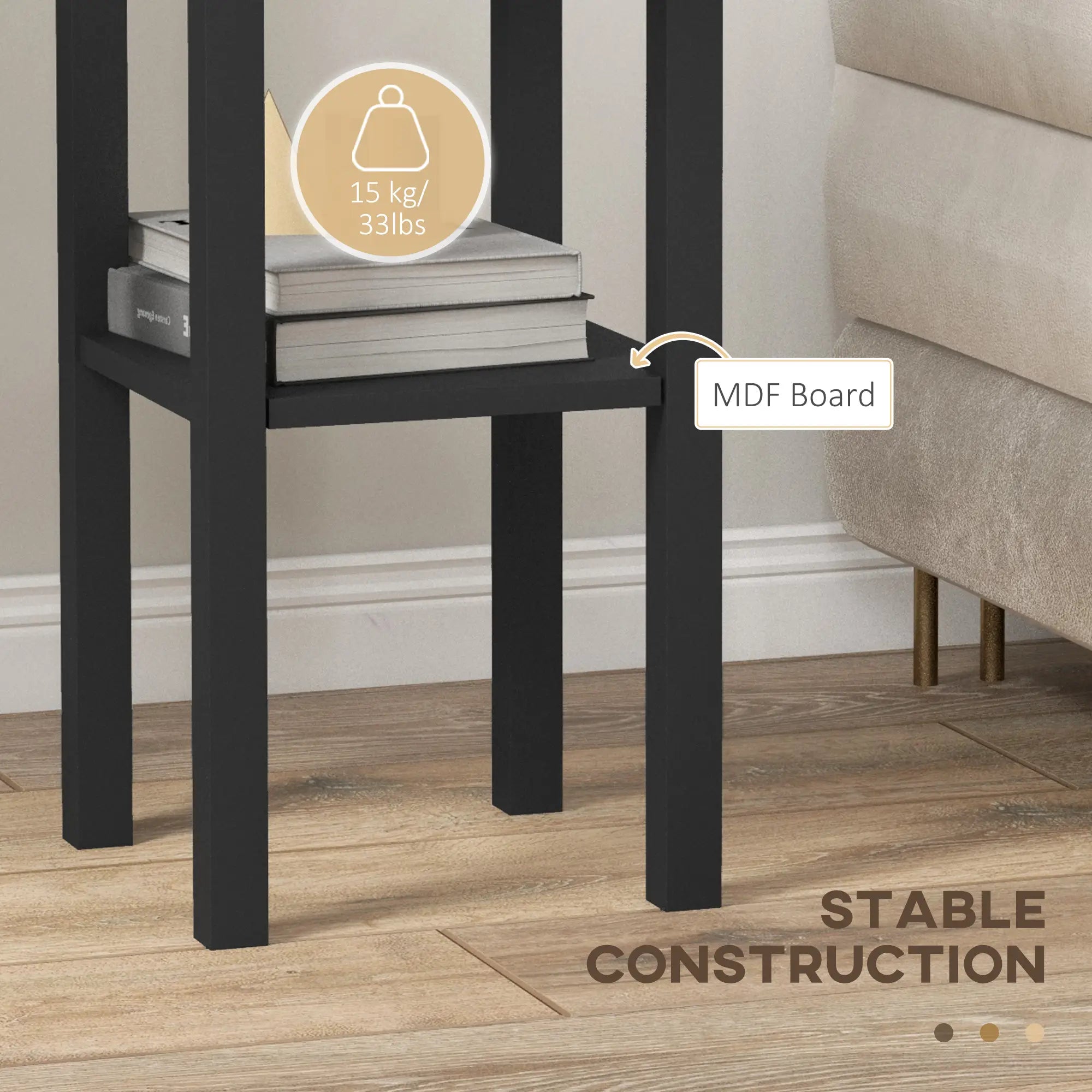 Set of 2 Narrow 2-Tier End Tables with Drawer and Storage Shelf
