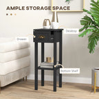 Set of 2 Narrow 2-Tier End Tables with Drawer and Storage Shelf
