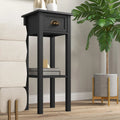 Set of 2 Narrow 2-Tier End Tables with Drawer and Storage Shelf