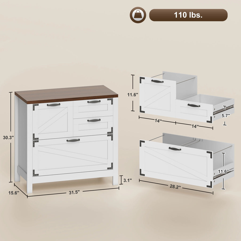 30.3" Farmhouse Lateral Filing Cabinet with 4 Drawers for Letter, A4 and Legal Files