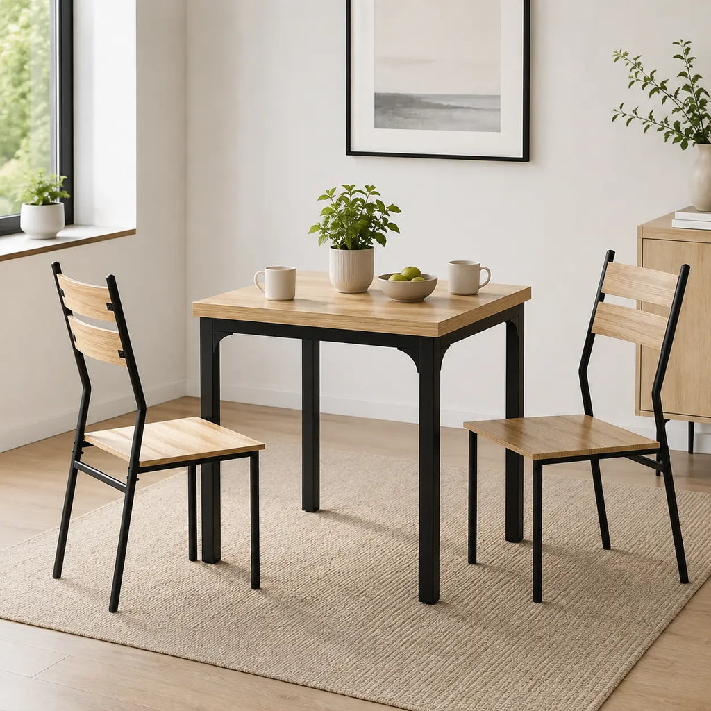 3-Piece Compact Dining Set with 23.5" Square Table and 2 Slat-Back Chairs