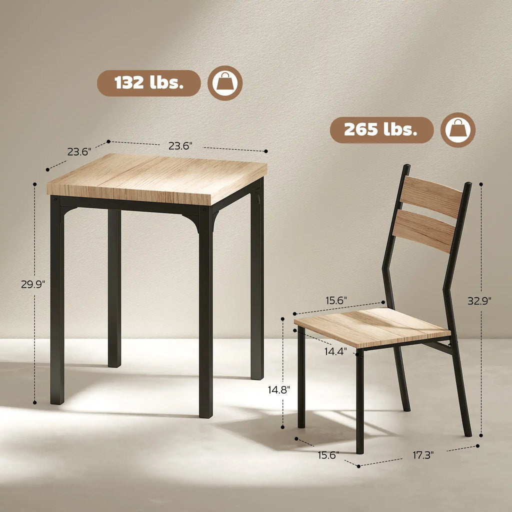 3-Piece Compact Dining Set with 23.5" Square Table and 2 Slat-Back Chairs