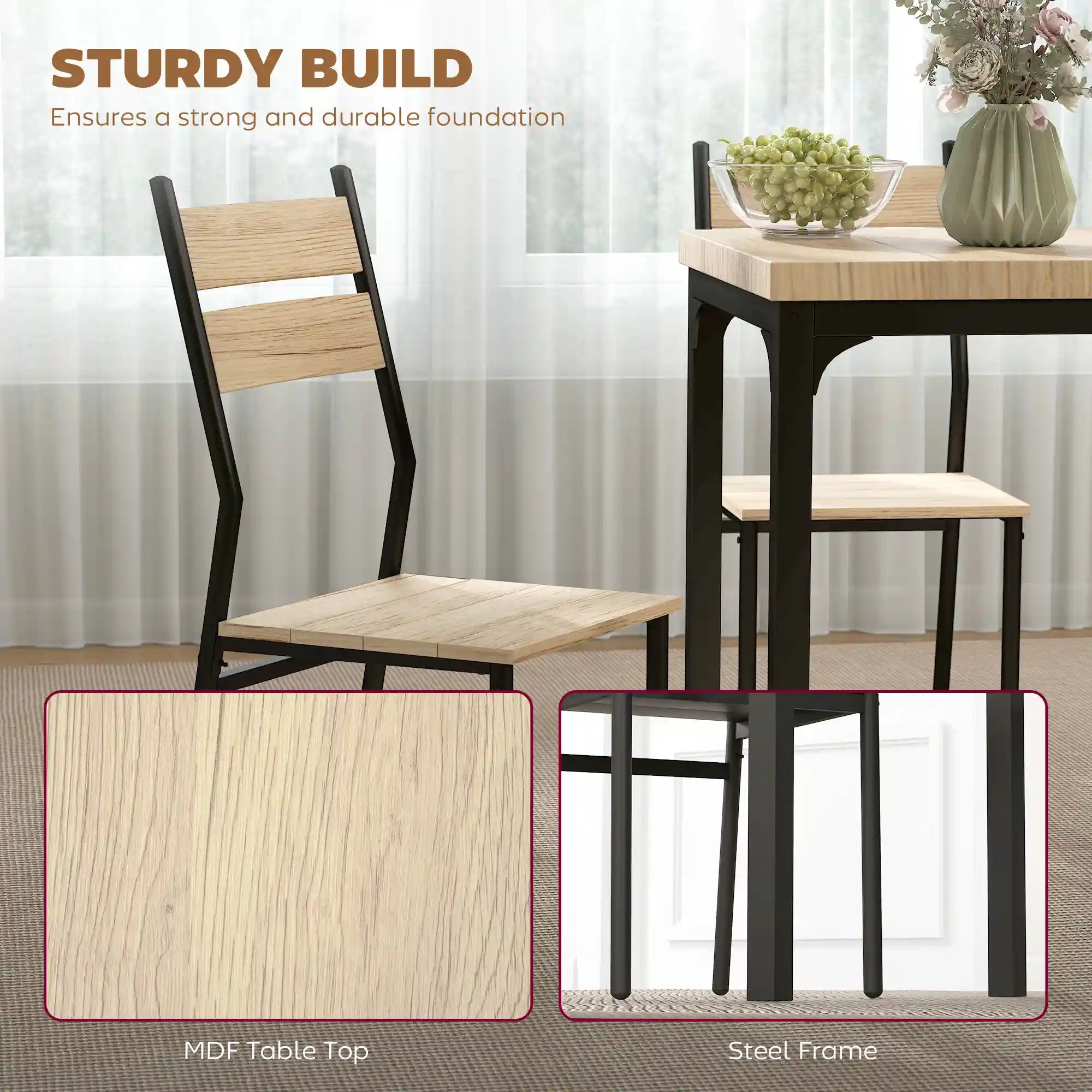 3-Piece Compact Dining Set with 23.5" Square Table and 2 Slat-Back Chairs