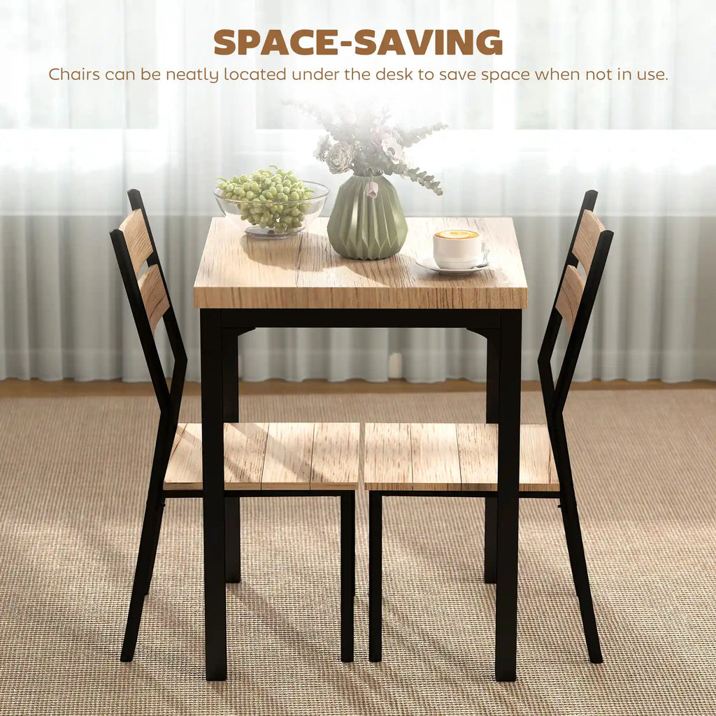3-Piece Compact Dining Set with 23.5" Square Table and 2 Slat-Back Chairs