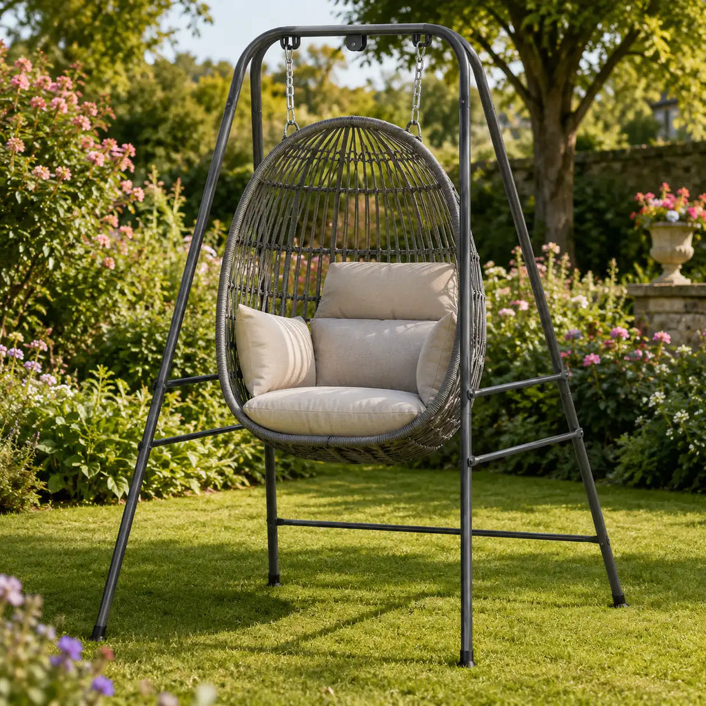 72" Hammock Chair Stand with 3 Hanging Rings, 2 Carabiners and Anti-Slip Foot Pads