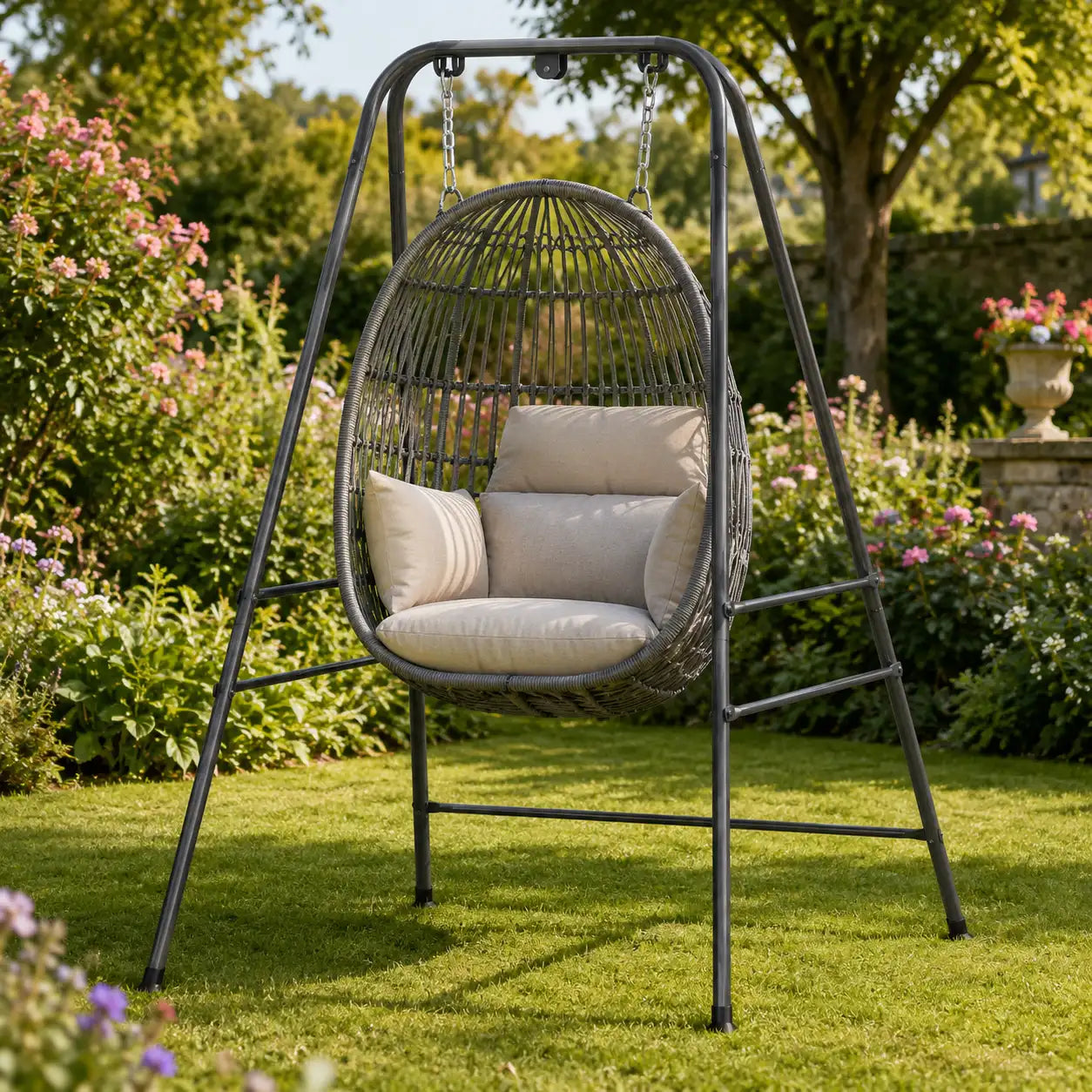 72" Hammock Chair Stand with 3 Hanging Rings, 2 Carabiners and Anti-Slip Foot Pads