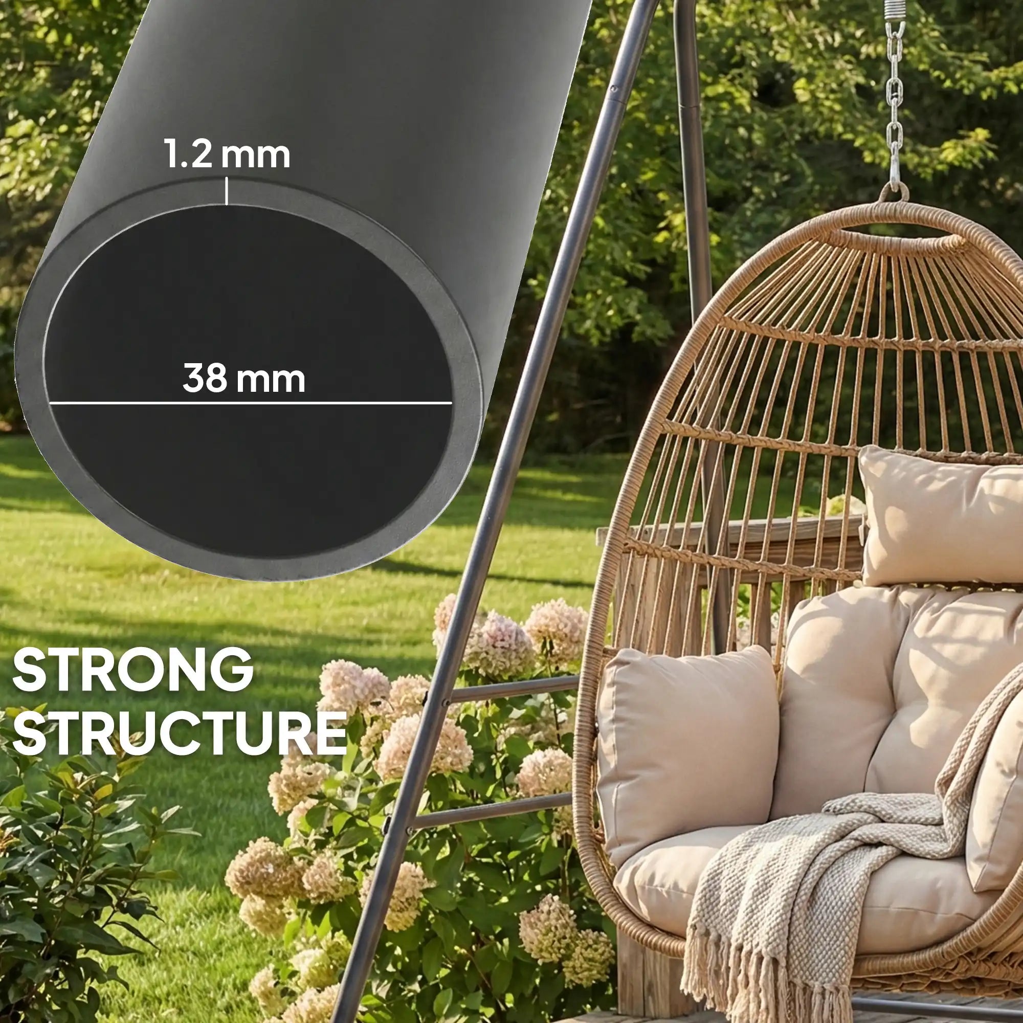 72" Hammock Chair Stand with 3 Hanging Rings, 2 Carabiners and Anti-Slip Foot Pads