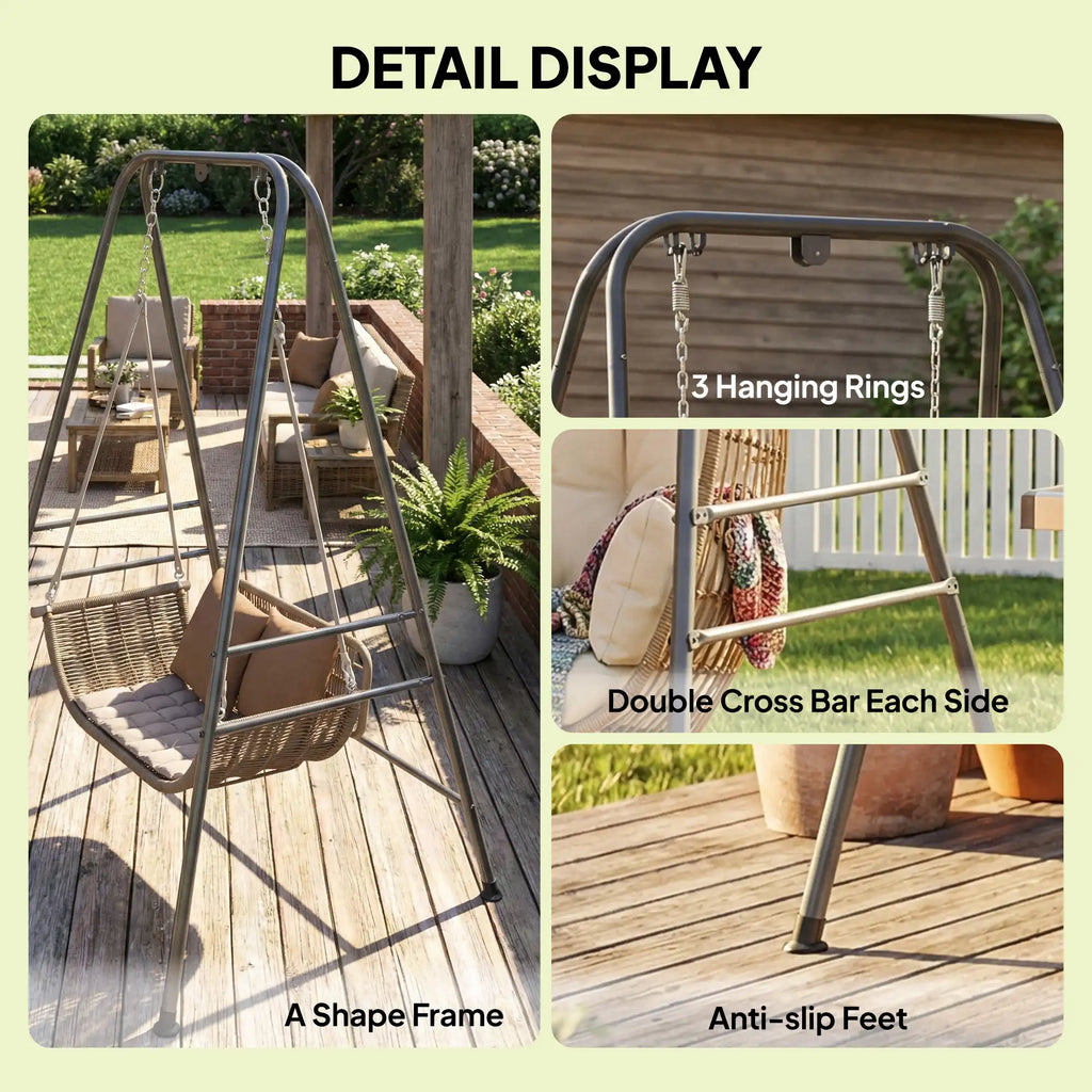 72" Hammock Chair Stand with 3 Hanging Rings, 2 Carabiners and Anti-Slip Foot Pads