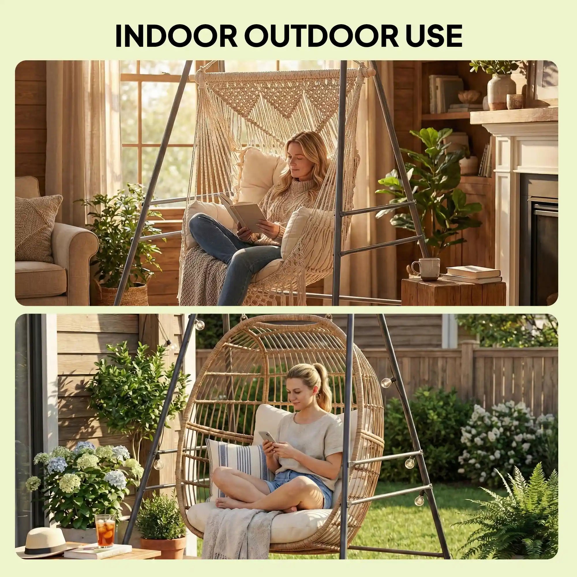 72" Hammock Chair Stand with 3 Hanging Rings, 2 Carabiners and Anti-Slip Foot Pads