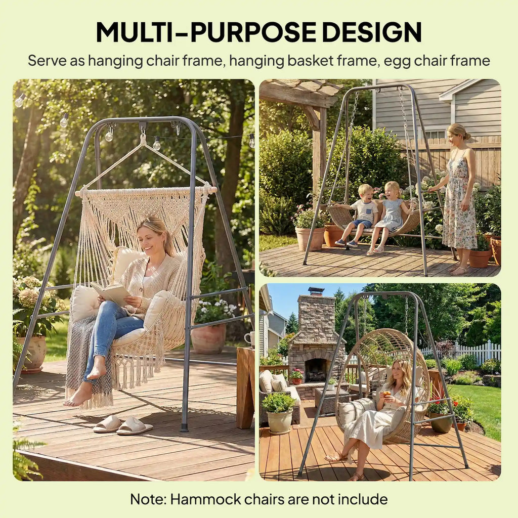 72" Hammock Chair Stand with 3 Hanging Rings, 2 Carabiners and Anti-Slip Foot Pads
