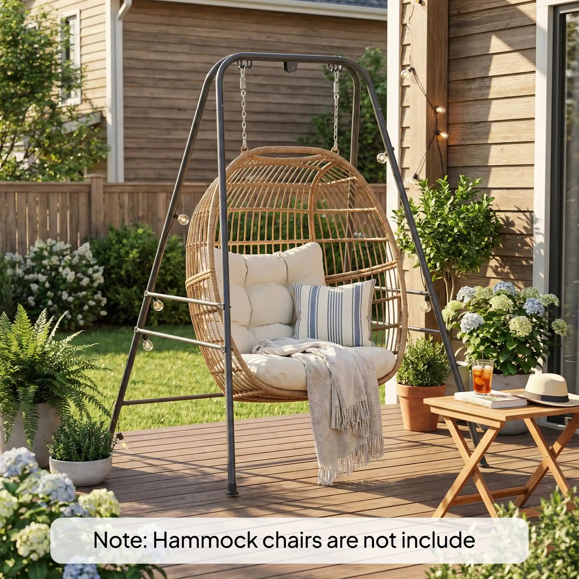 72" Hammock Chair Stand with 3 Hanging Rings, 2 Carabiners and Anti-Slip Foot Pads