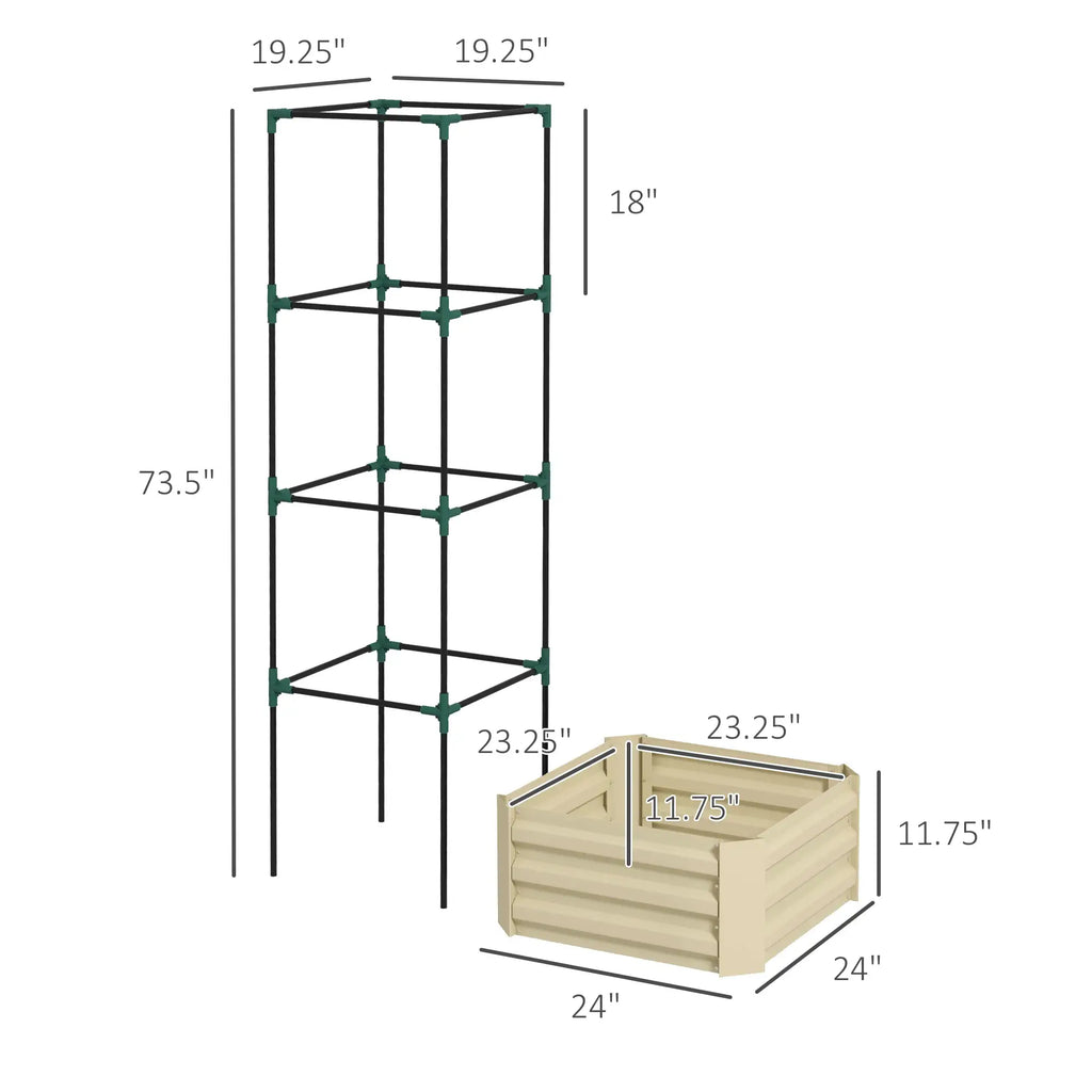 73.5" Galvanized Steel Raised Garden Bed with Tomato Trellis Cage