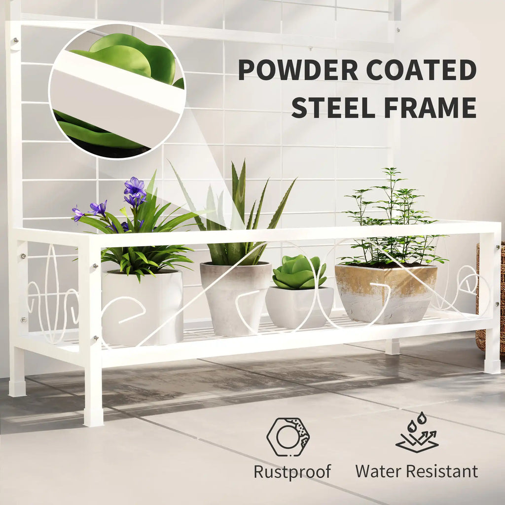 74.2" Tall Metal Plant Stand with Trellis, Hanging Bar and Bottom Shelf