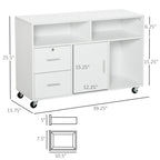 39.25" Mobile Printer Stand with 2 Drawers, Storage Cabinet, Open Shelves and Locking Casters