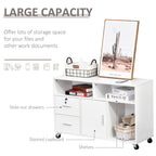 39.25" Mobile Printer Stand with 2 Drawers, Storage Cabinet, Open Shelves and Locking Casters