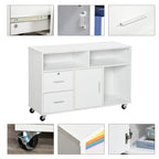 39.25" Mobile Printer Stand with 2 Drawers, Storage Cabinet, Open Shelves and Locking Casters