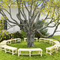 58.25" Semicircular Fir Wood Tree Bench for Patio and Garden