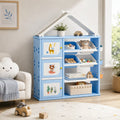 61" House-Shaped Kids Toy Storage Organizer with 4 Removable Bins, Cabinets and 4-Tier Shelves