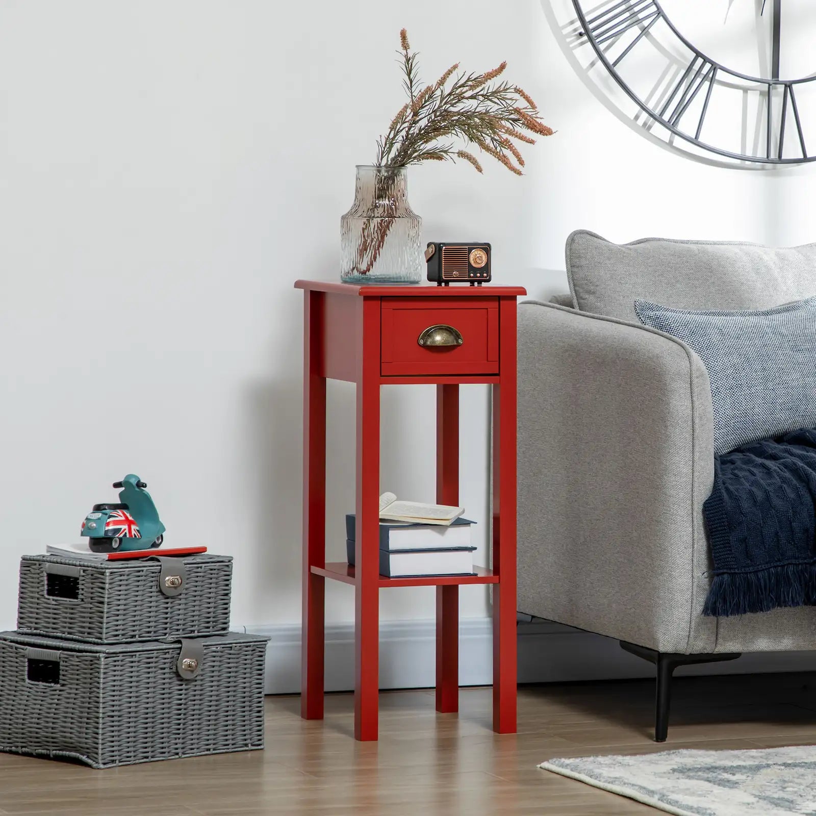 Narrow 2-Tier Side Table with Drawer and Open Storage Shelf
