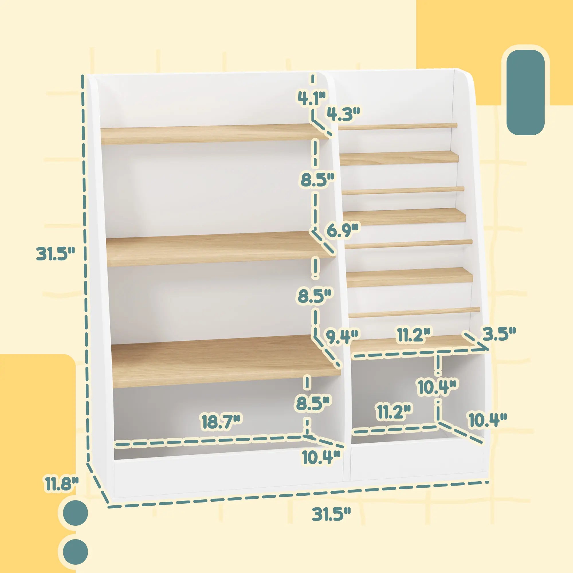 31.5" Kids Bookshelf and Toy Storage Organizer with 4-Tier Book Rack
