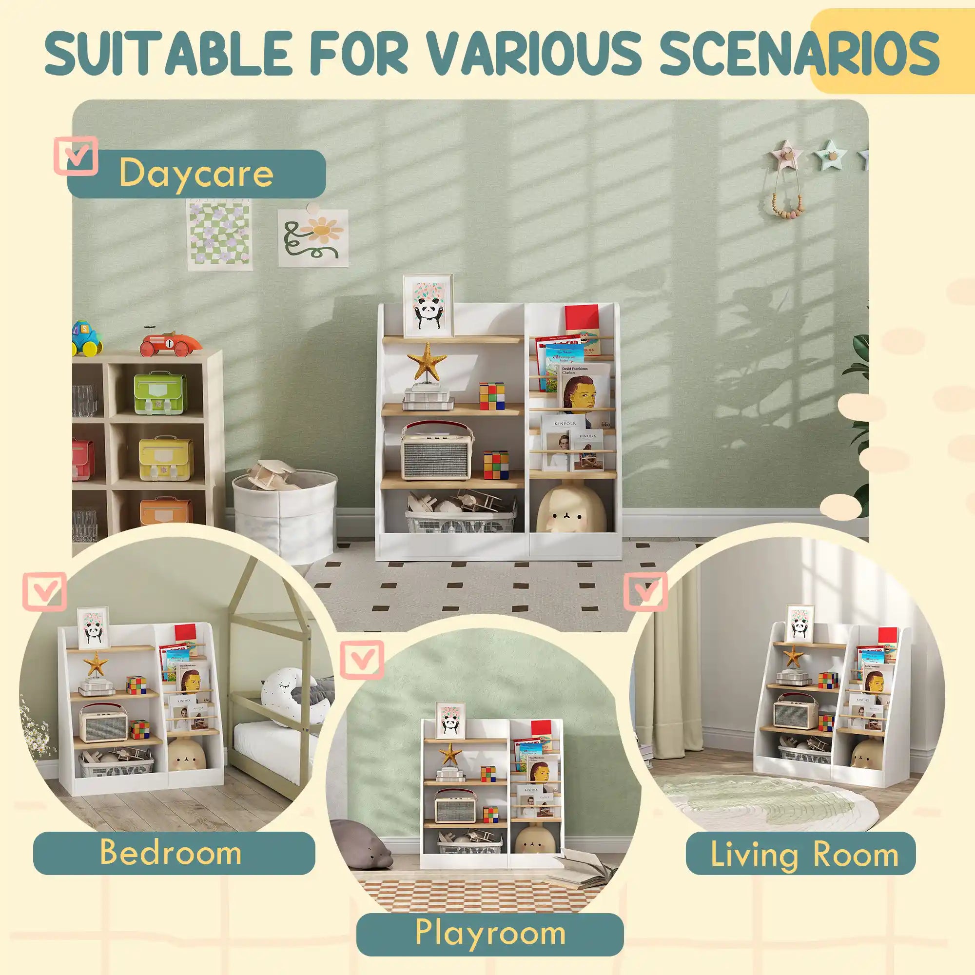 31.5" Kids Bookshelf and Toy Storage Organizer with 4-Tier Book Rack