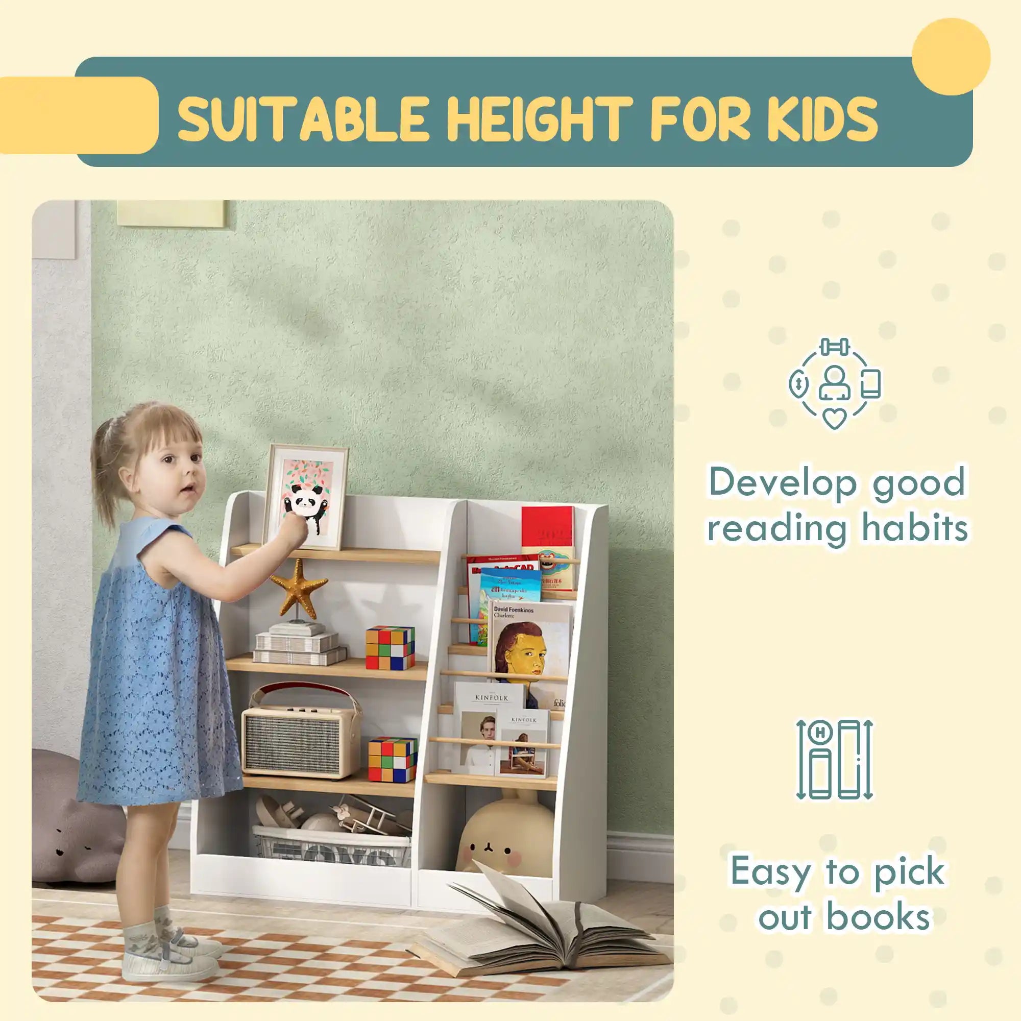 31.5" Kids Bookshelf and Toy Storage Organizer with 4-Tier Book Rack