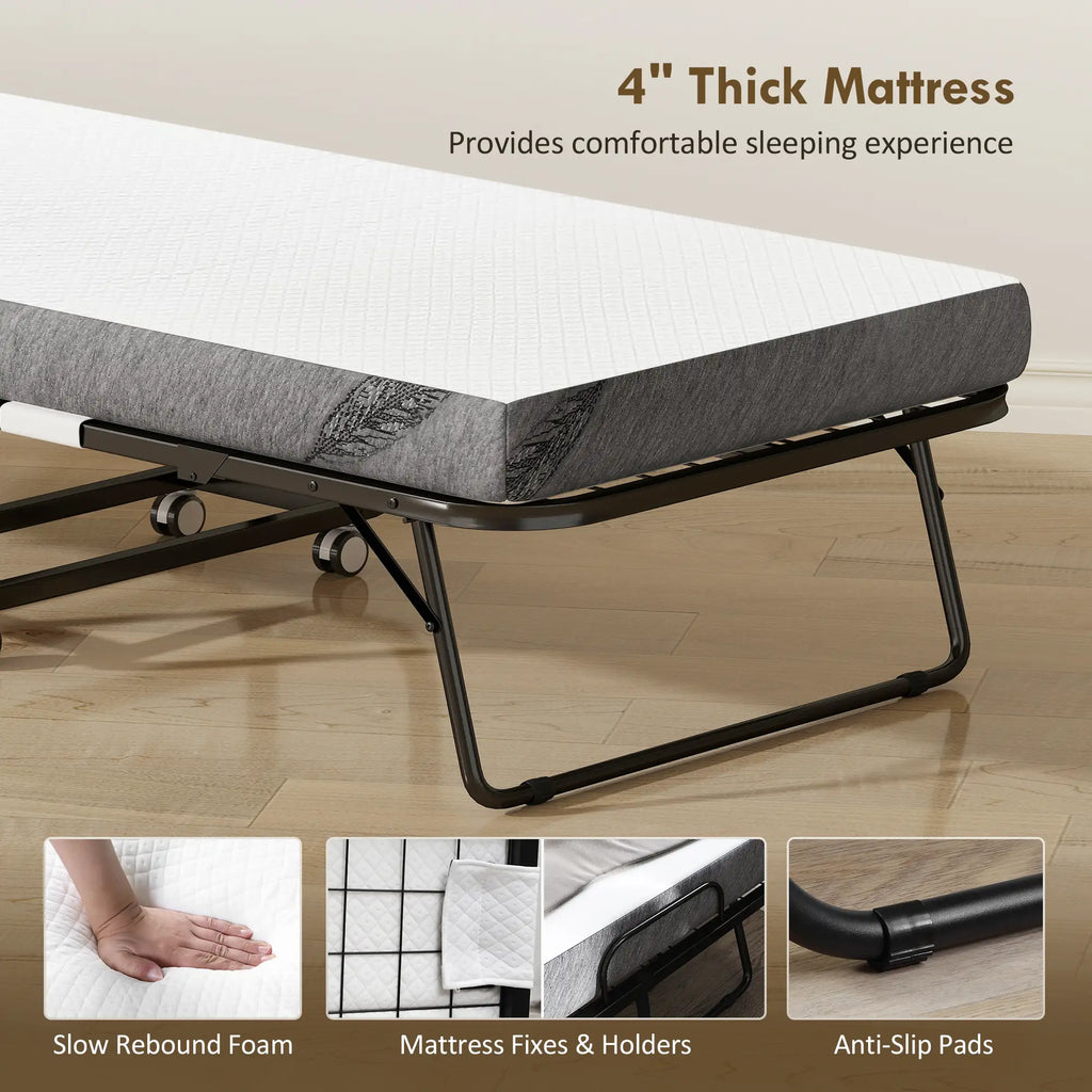 79" Long Twin Folding Bed with 4" Foam Mattress